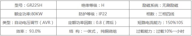 R225H发电机技术参数